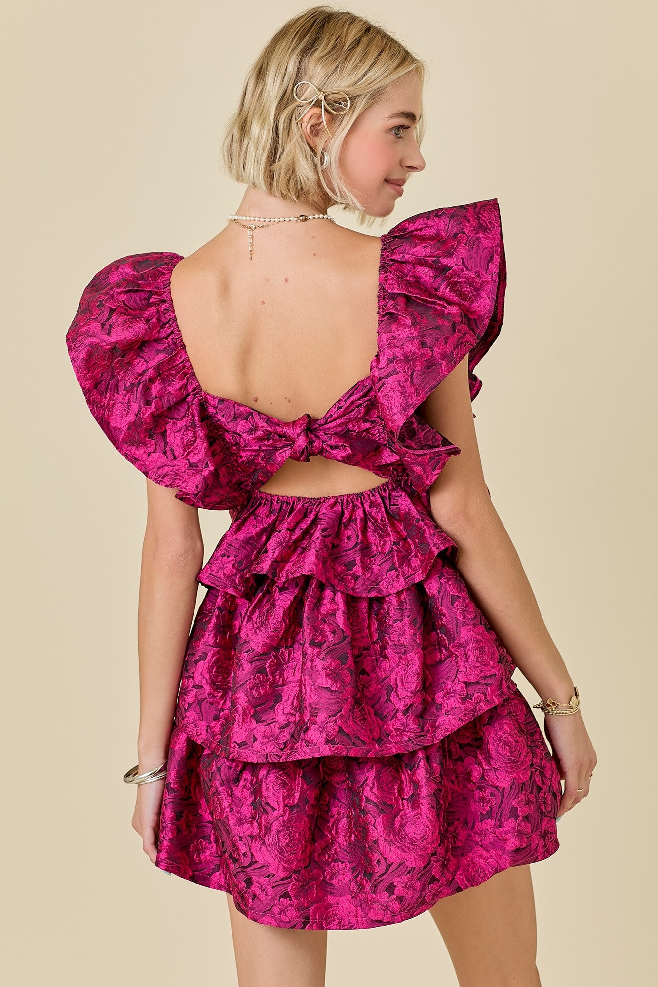 Pink Floral Jacquard Dress