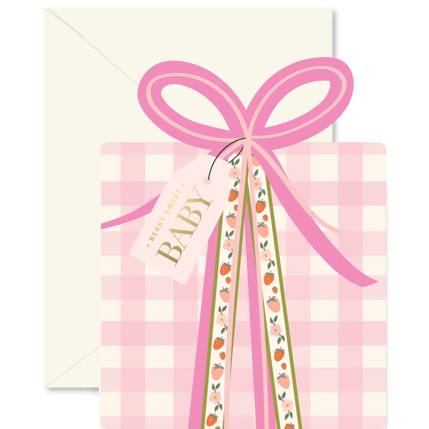 Pink Gingham Baby Card