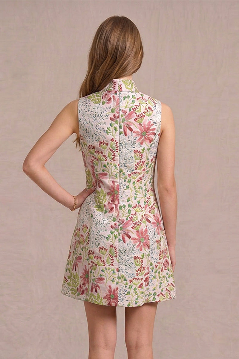 Floral Mock Neck Jacquard Mini