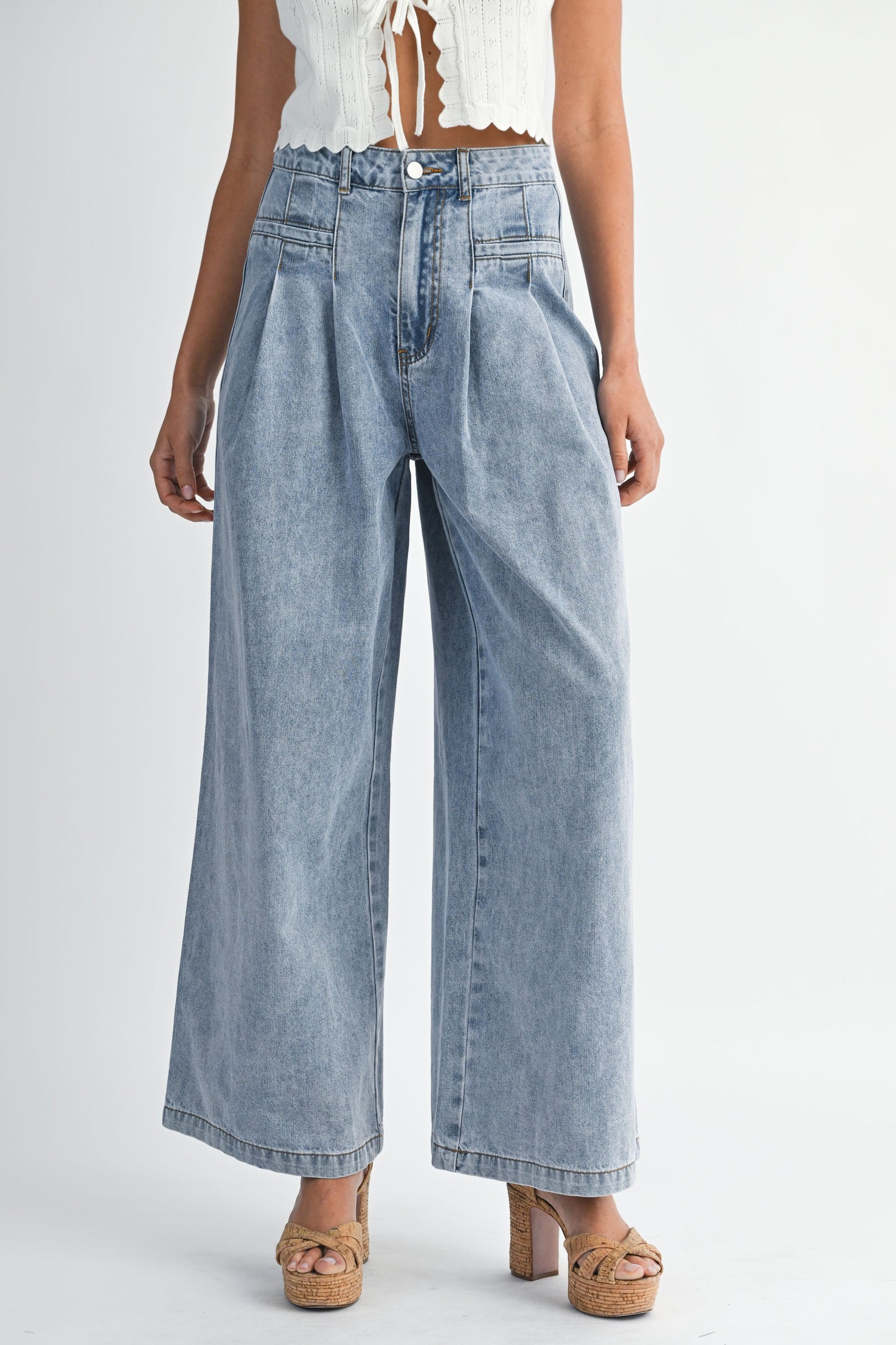 Pleated Wide Leg Jean