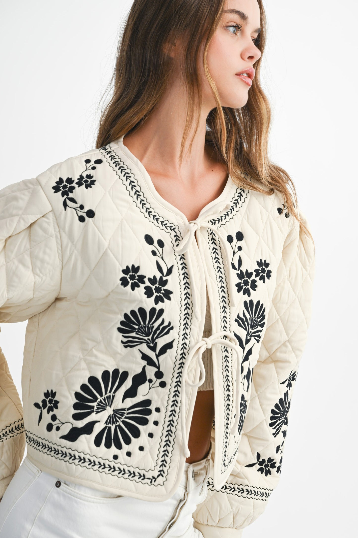 Floral Embroidered Quilted Jacket