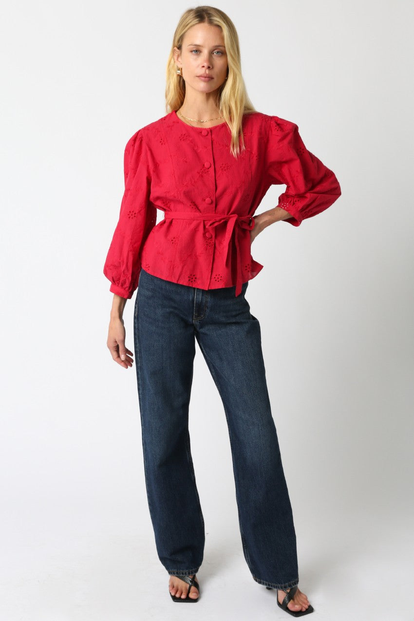 Red Eyelet Blouse