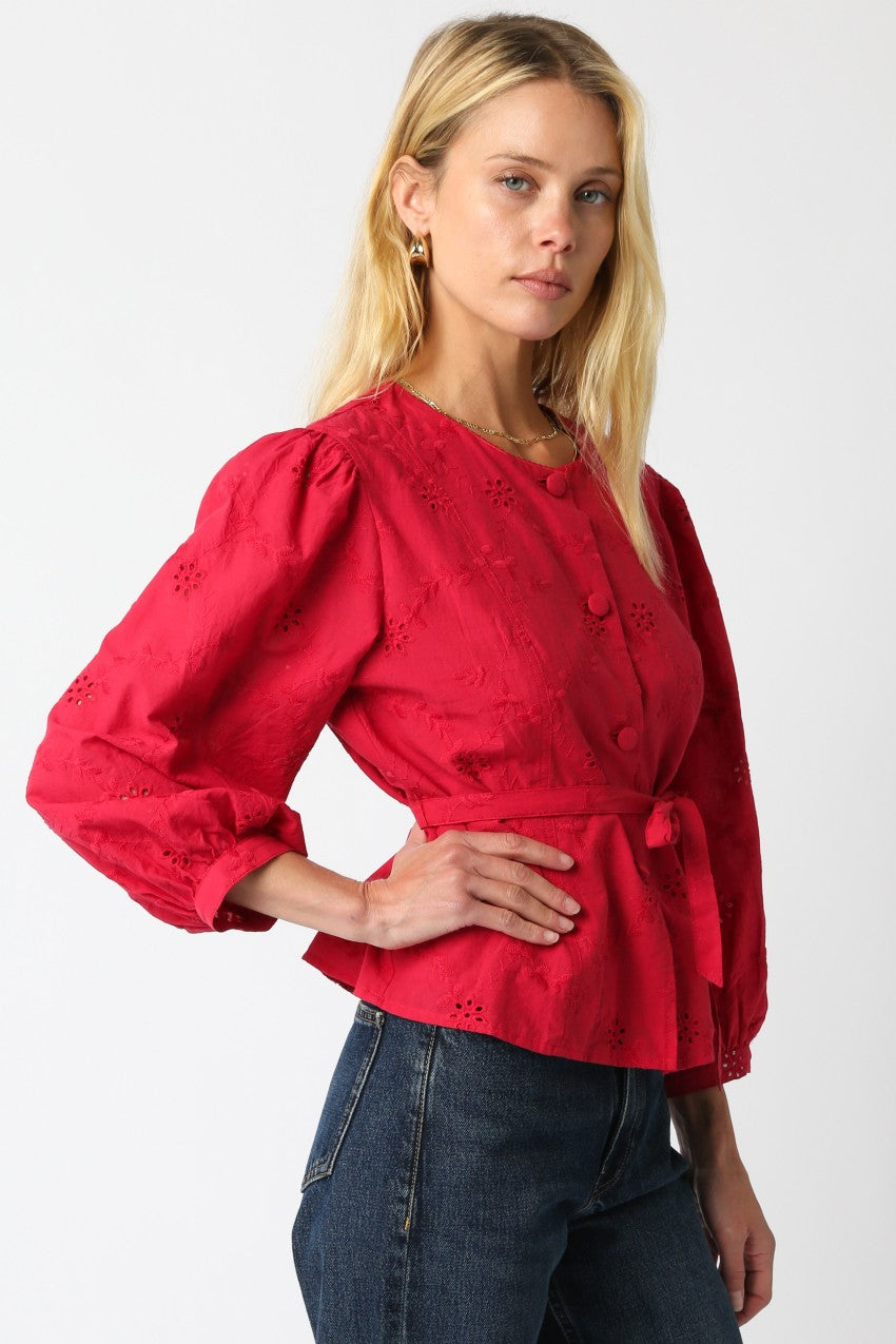 Red Eyelet Blouse
