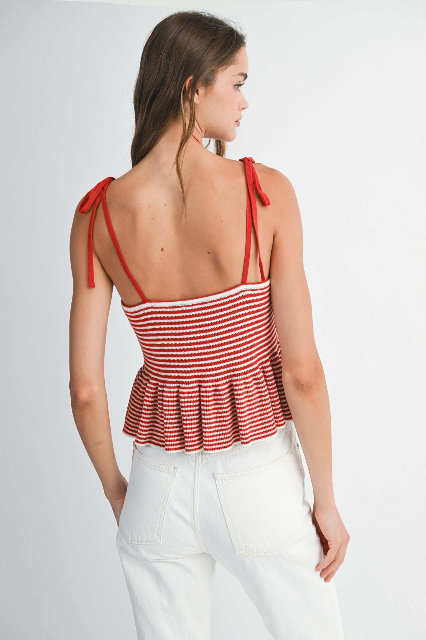 Red Sweater Stripe Peplum Top