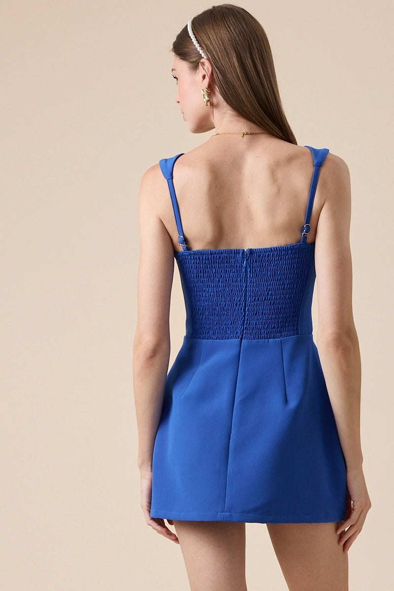 Blue Square Neck Mini Dress