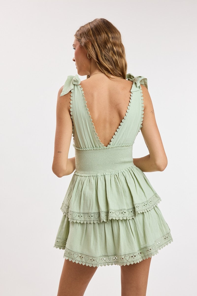 Sage Tiered Mini Dress