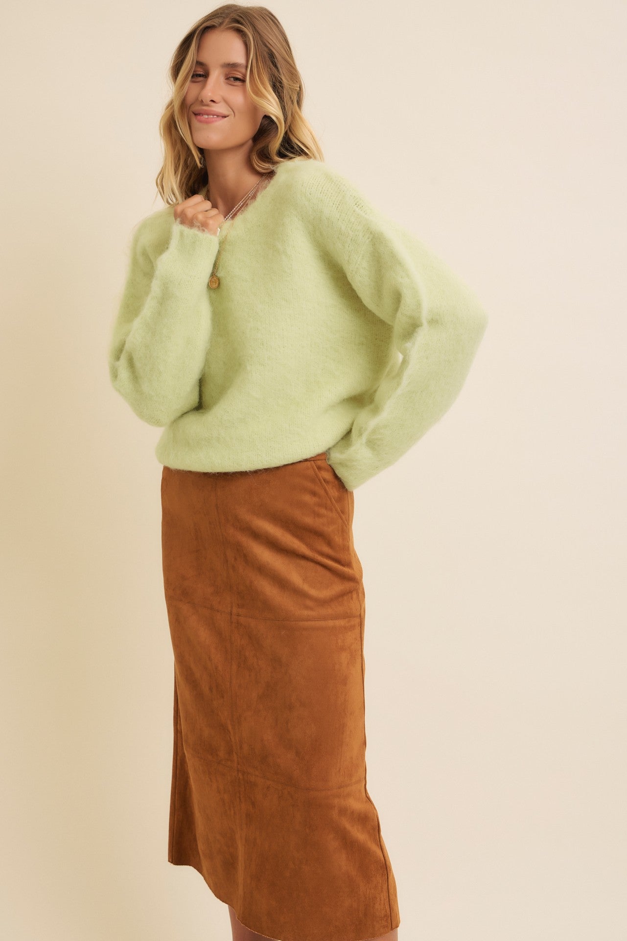 Sage Fluffy Brushed Sweater