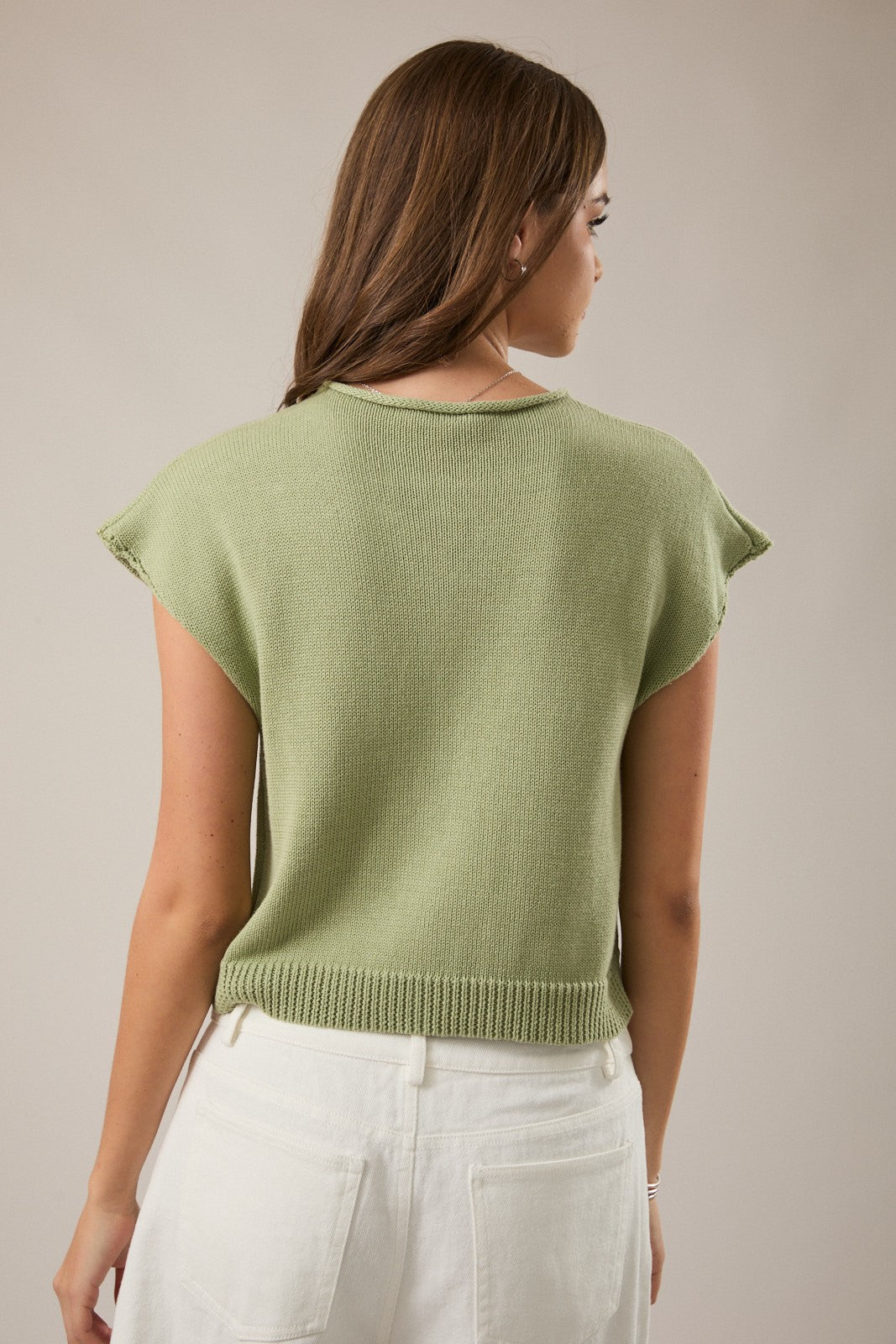 Sage Rolled Hemline Sweater