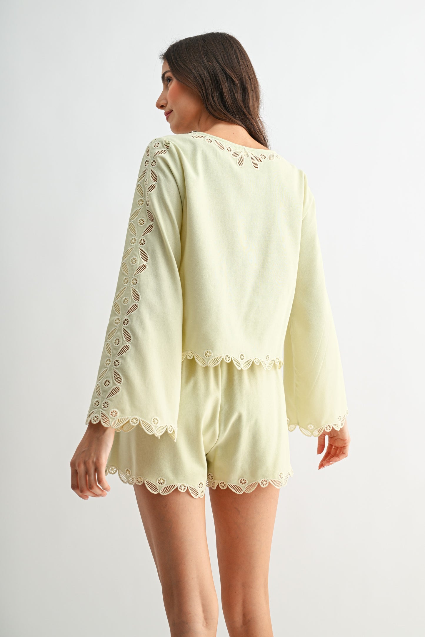 Sage Button Front Lace Blouse