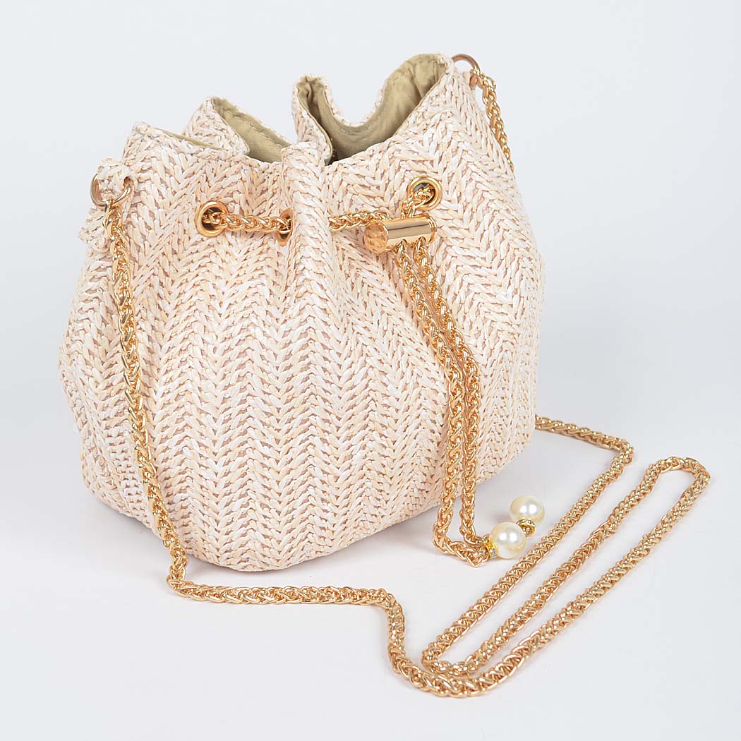 Faux Straw Bucket Bag