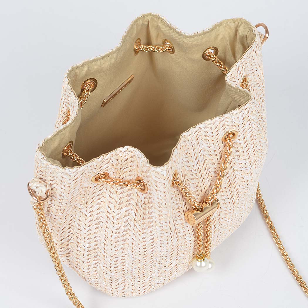 Faux Straw Bucket Bag