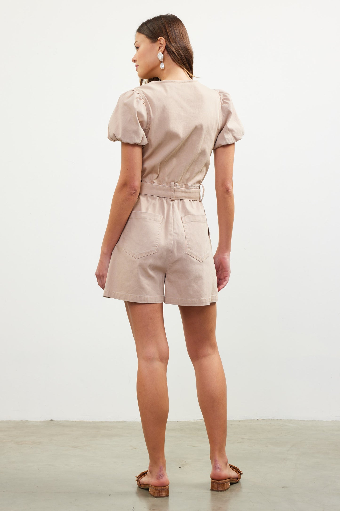 Taupe Puff Sleeve Romper