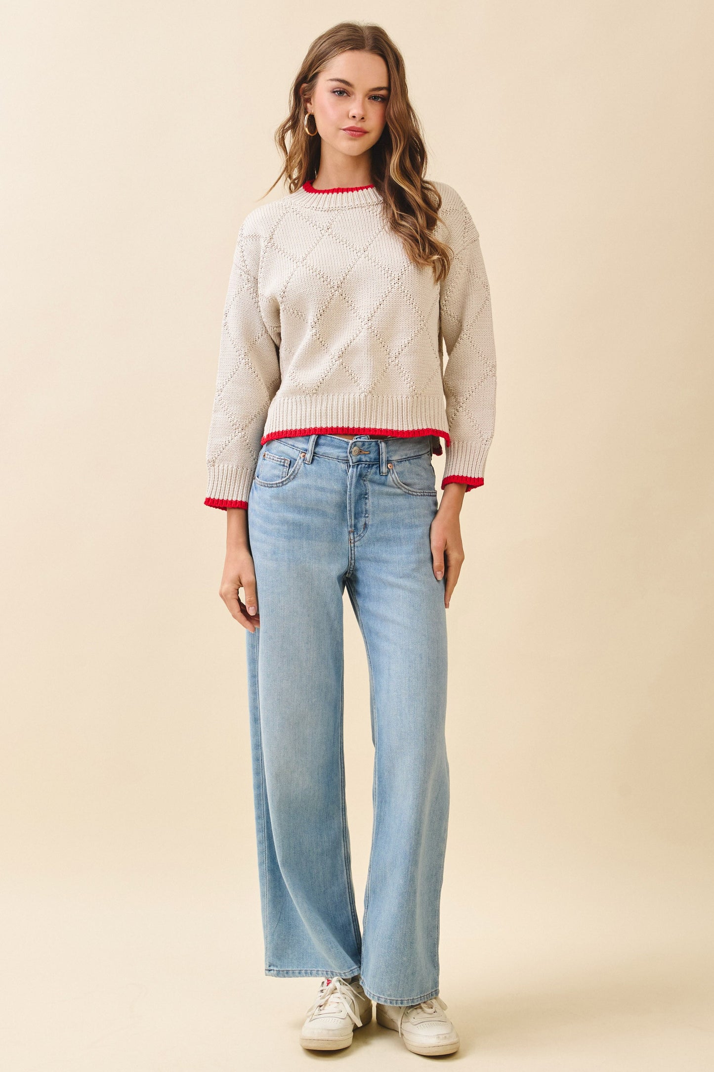 Beige Trimmed Sweater