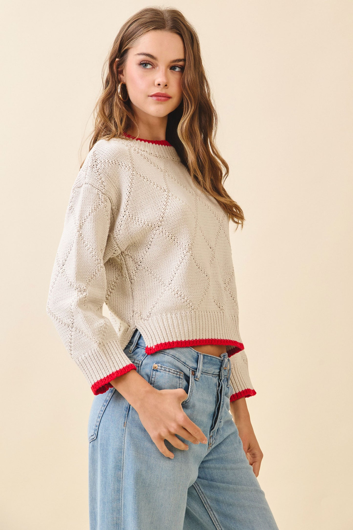 Beige Trimmed Sweater