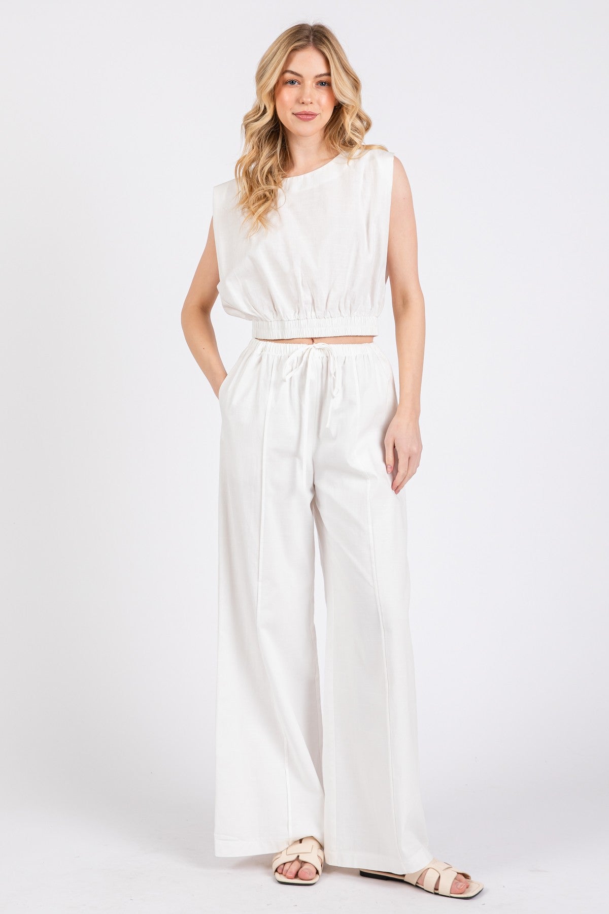 White Round Neck Top