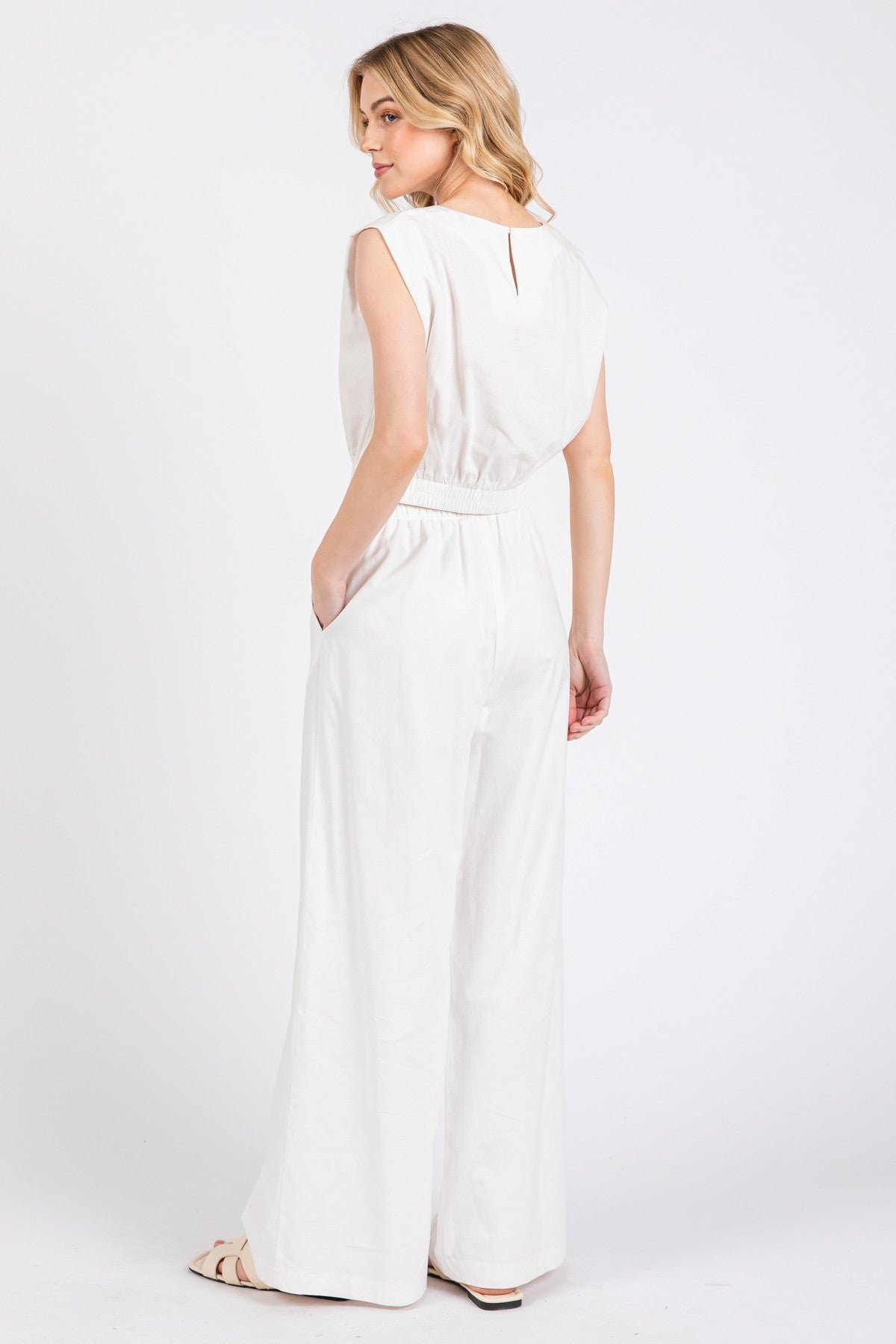 White Round Neck Top