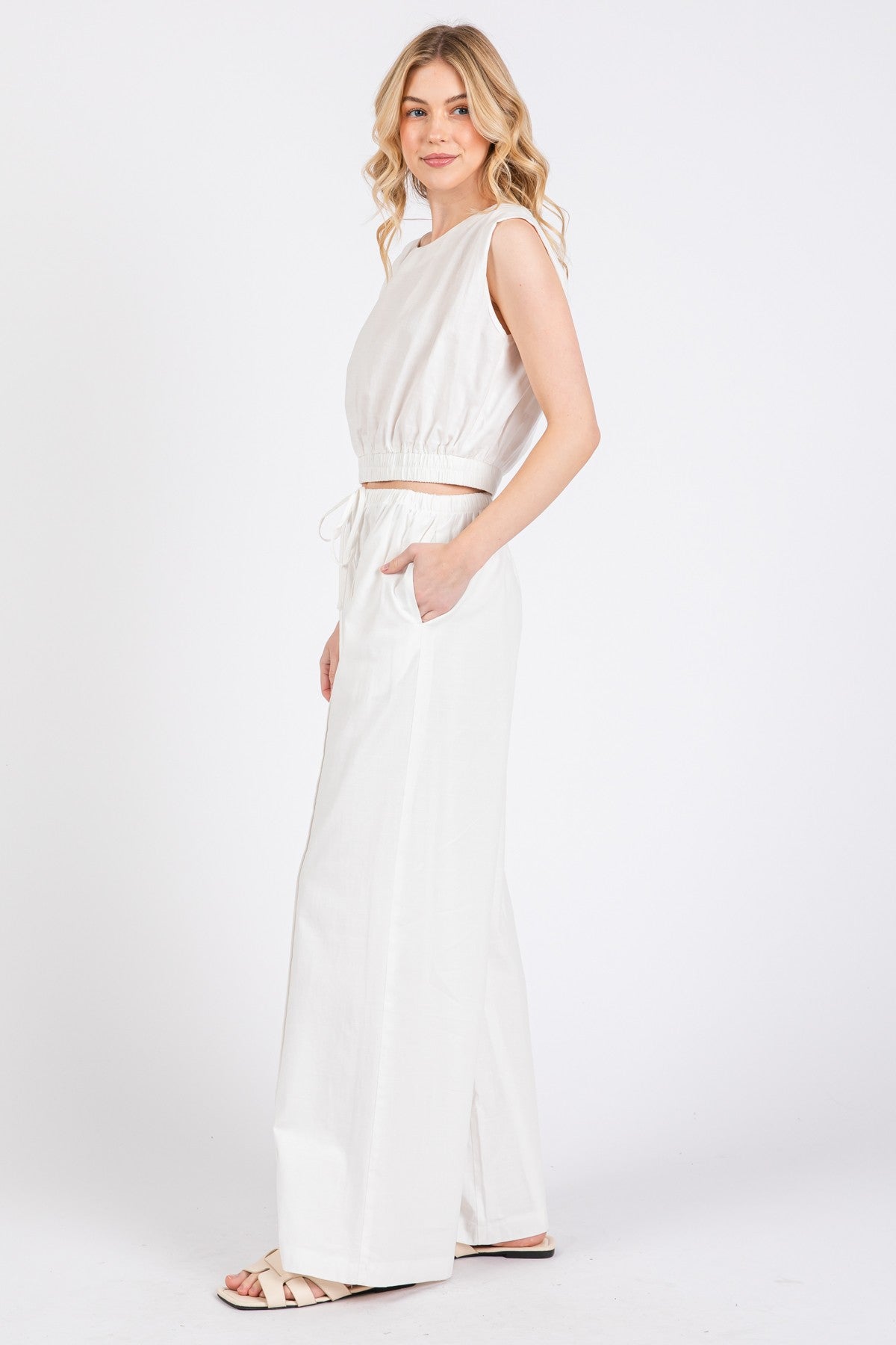 White Round Neck Top
