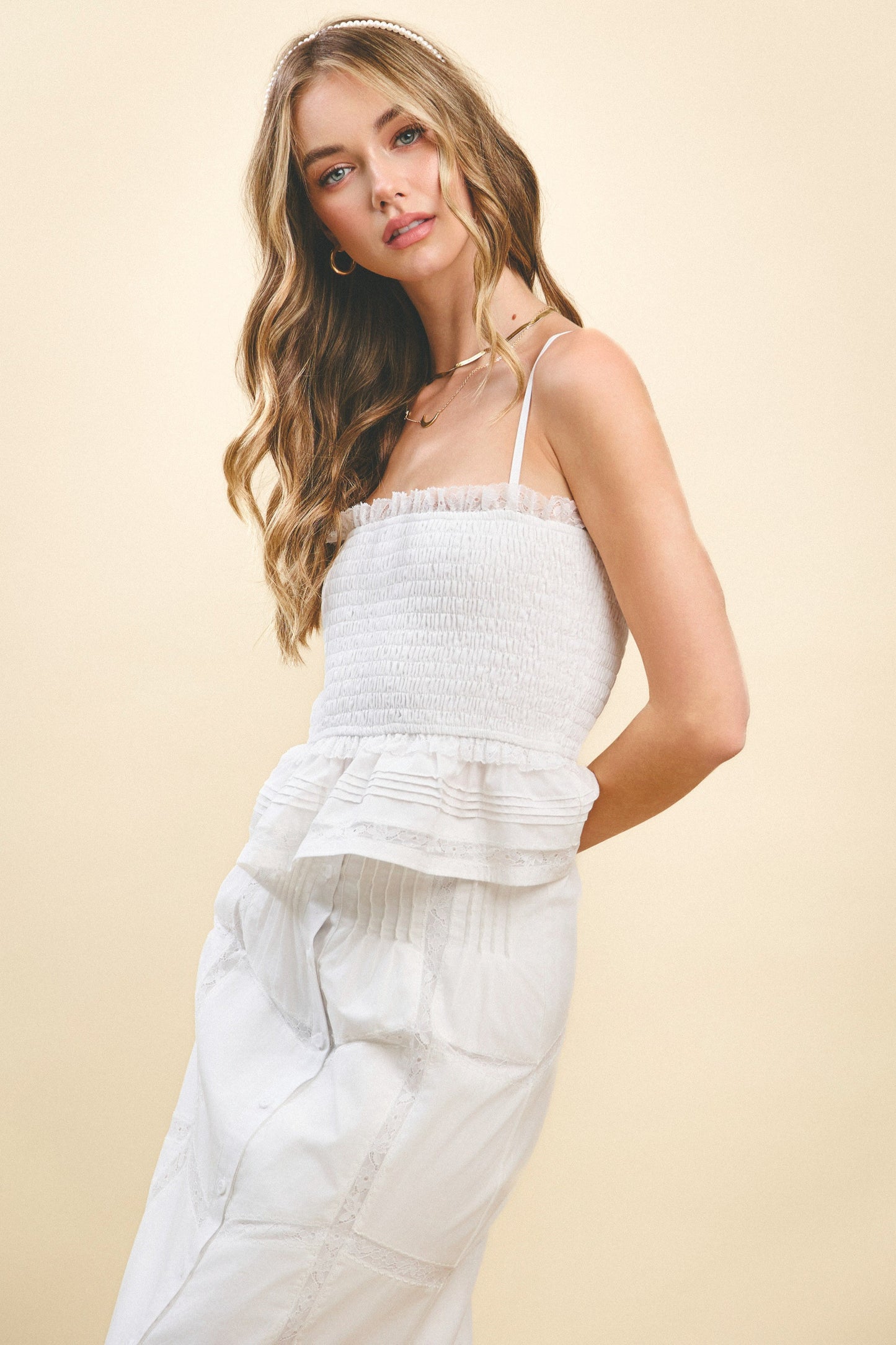 White Smocked Cami Top