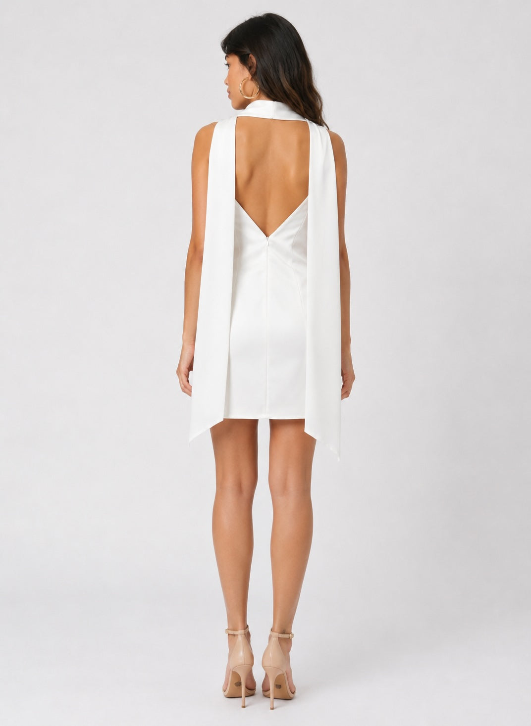 White Scarfed Drape Mini Dress