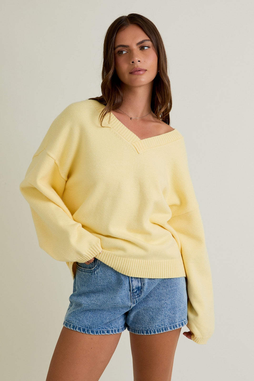 Yellow Oversized Vneck Sweater