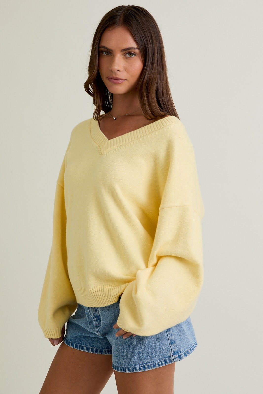 Yellow Oversized Vneck Sweater