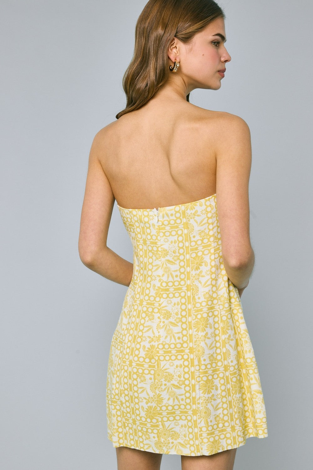 Yellow Floral Strapless Mini