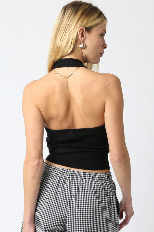 Black Knit Halter Top