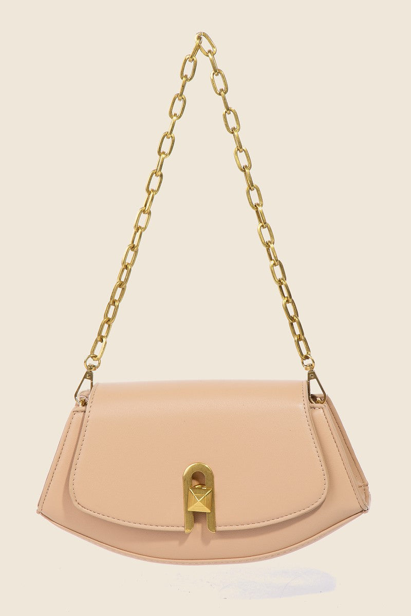 Faux Leather Chain Bag- Beige