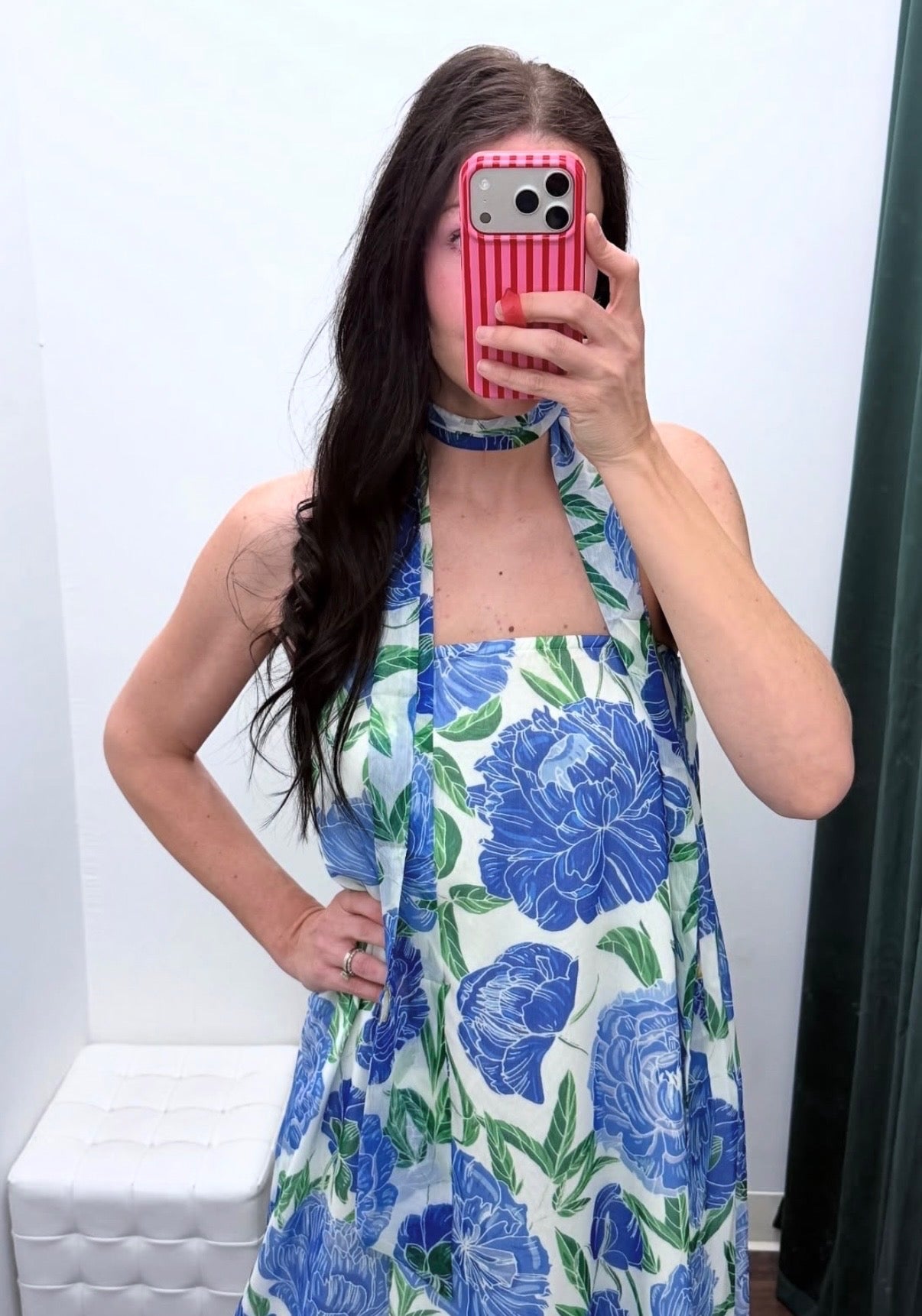 Blue Floral Scarf Dress