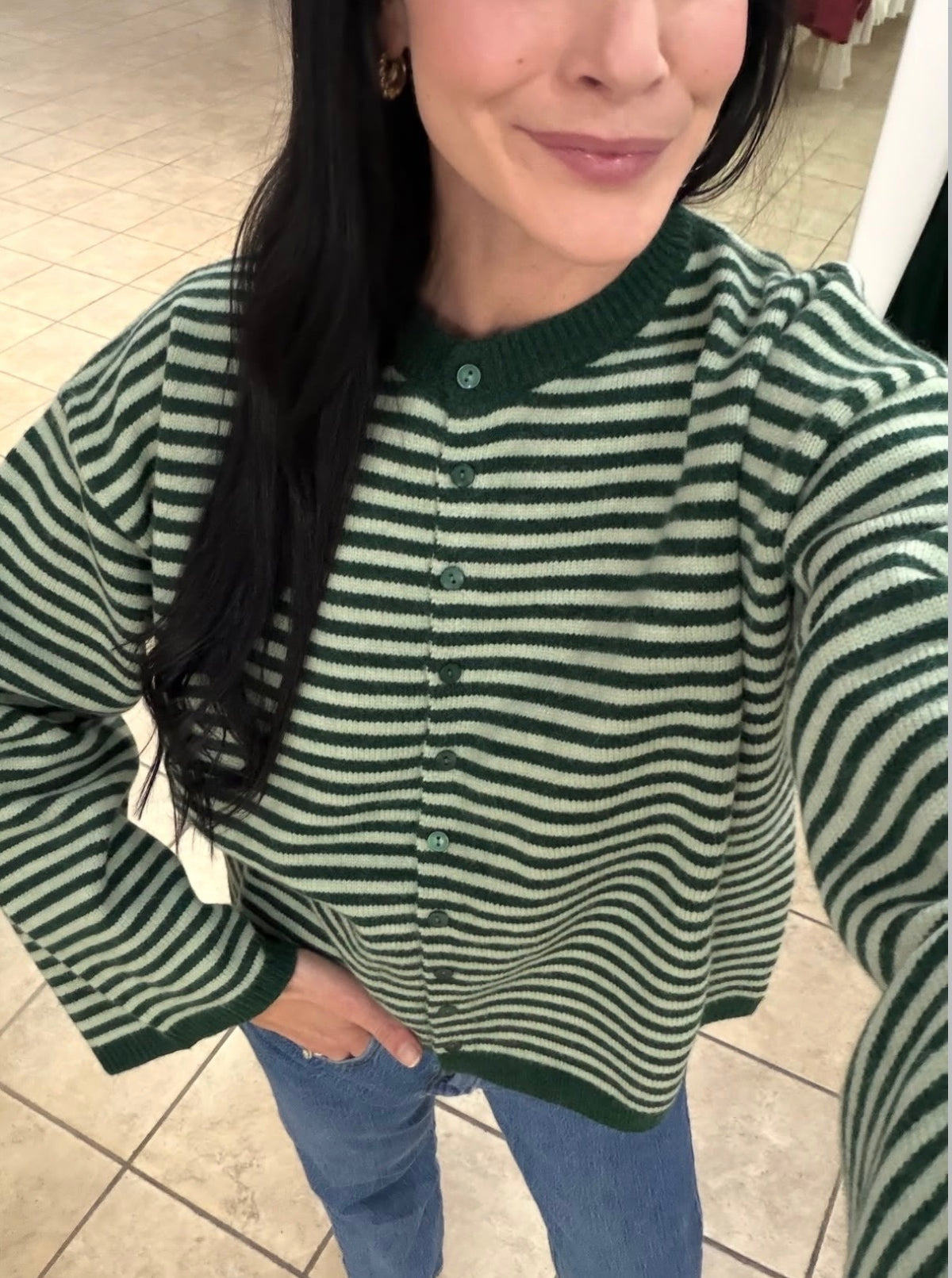 Green Stripes Button Front Cardigan