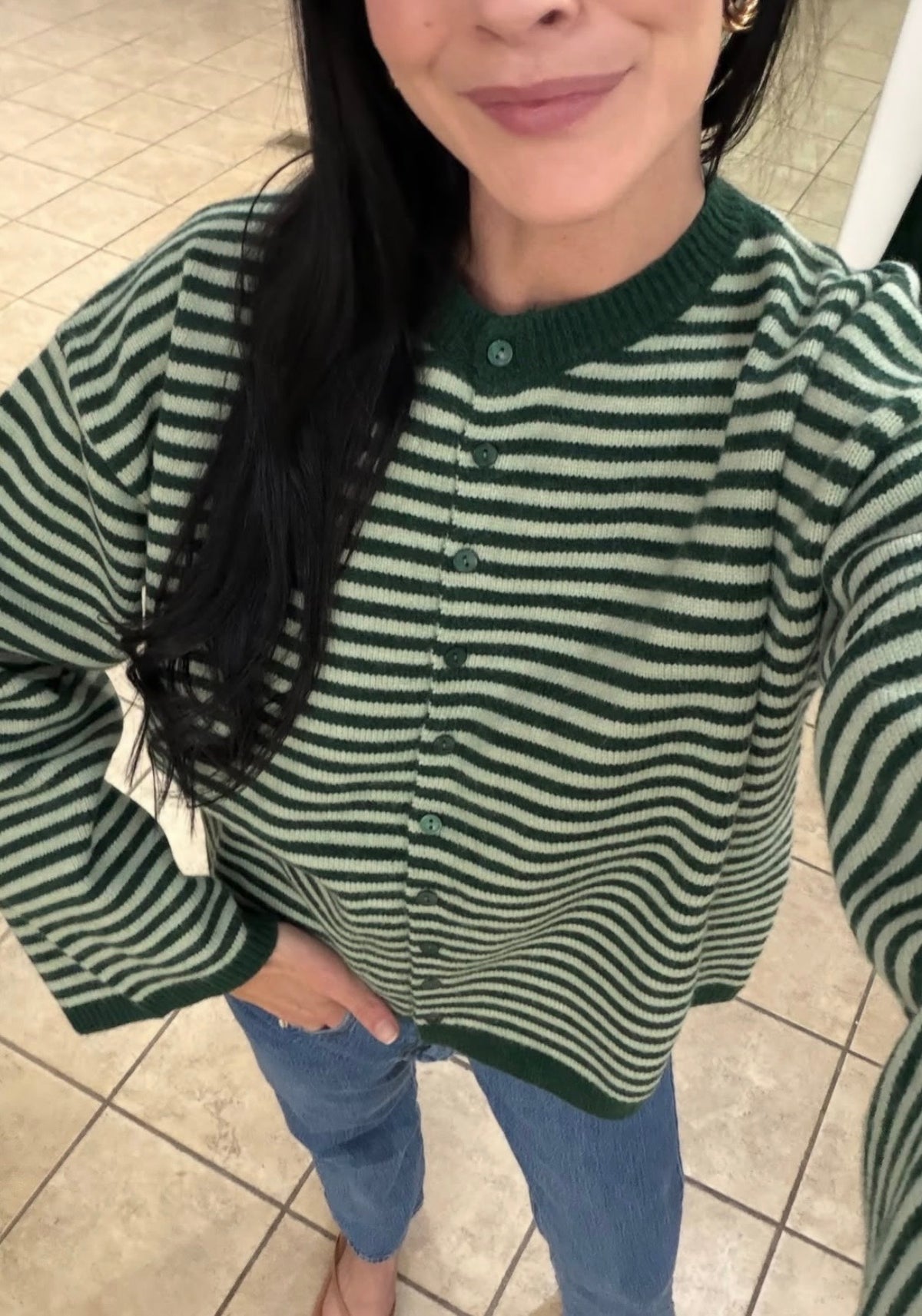Green Stripes Button Front Cardigan
