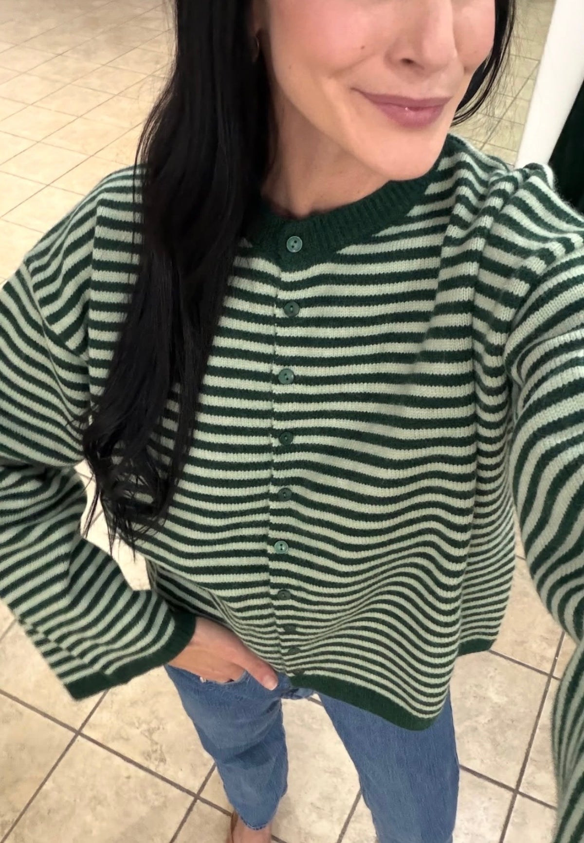 Green Stripes Button Front Cardigan