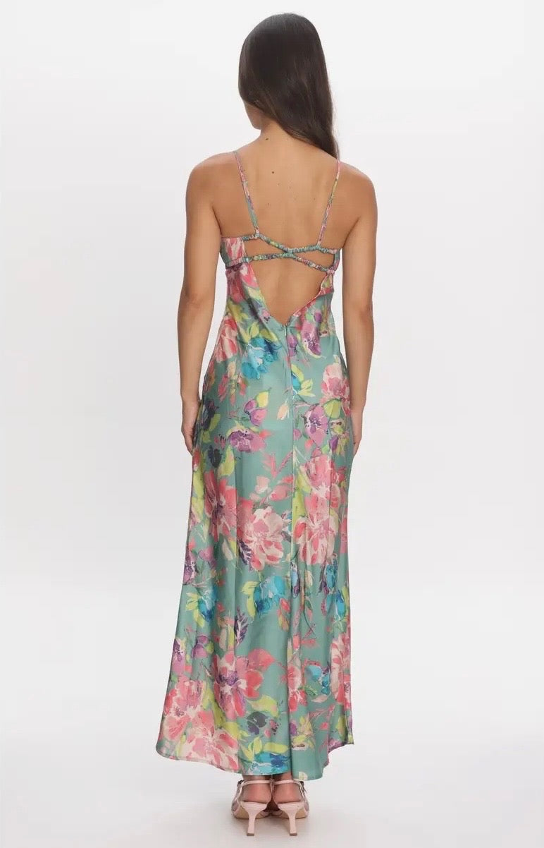 Sage Floral Ruched Maxi