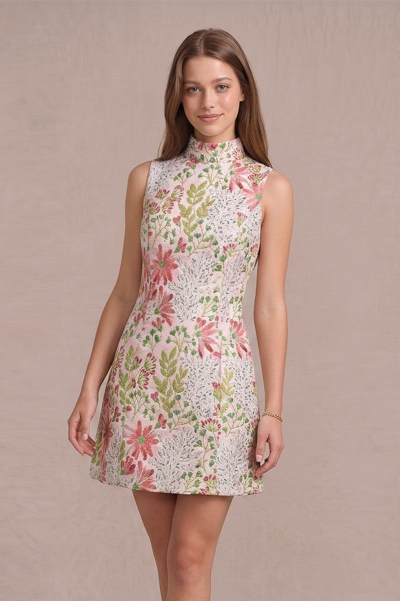 Floral Mock Neck Jacquard Mini