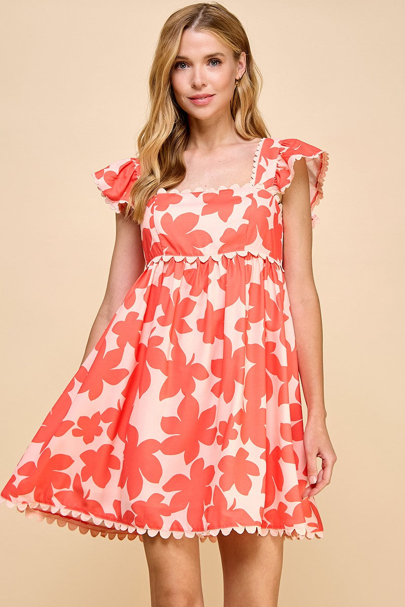 Floral Scalloped Mini Dress