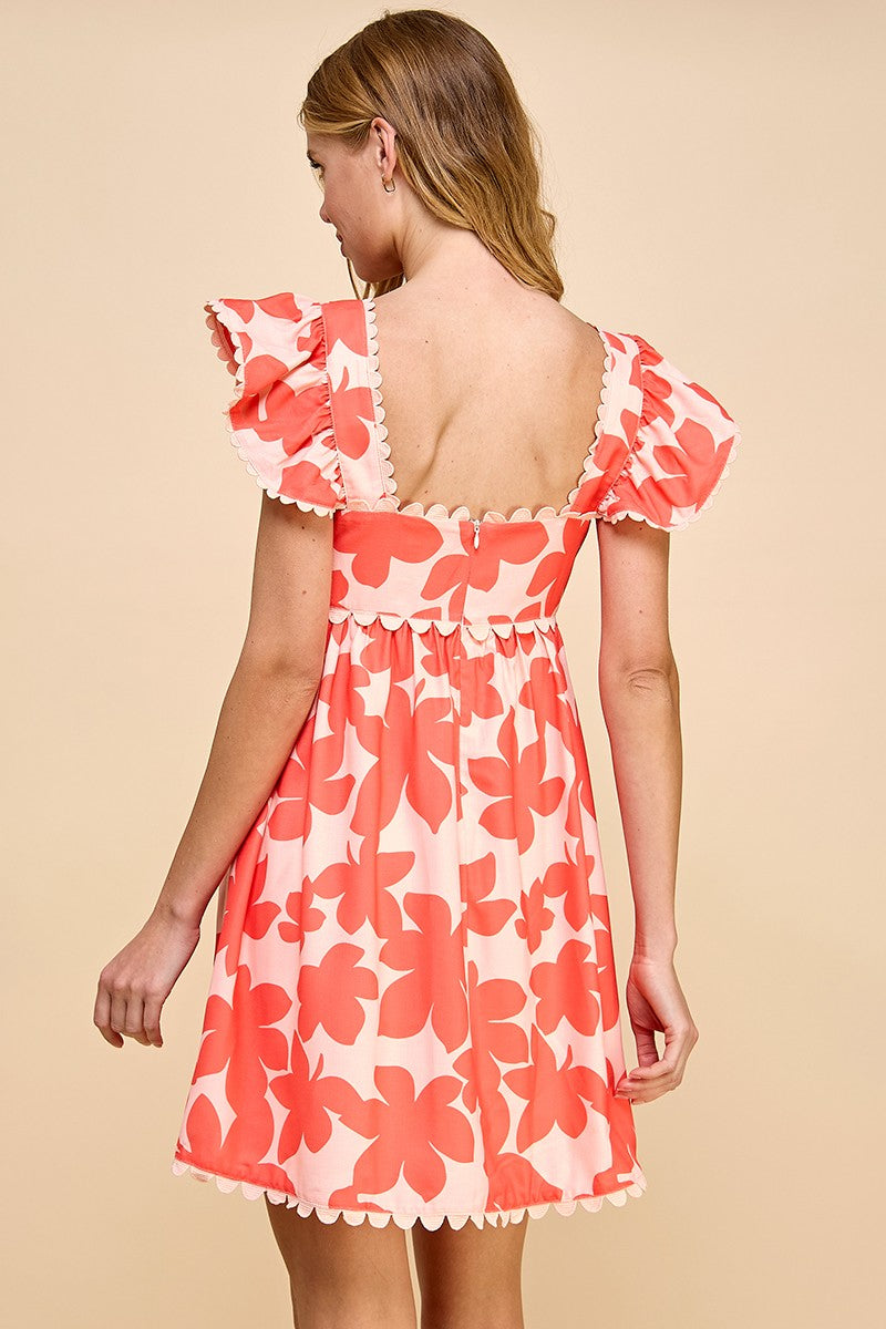 Floral Scalloped Mini Dress