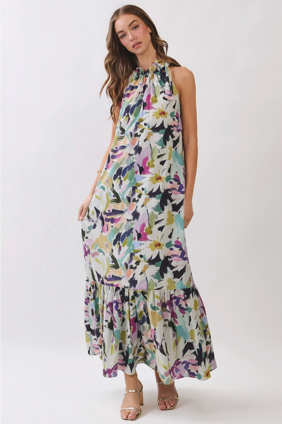 Abstract Floral Halter Maxi