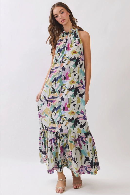 Abstract Floral Halter Maxi