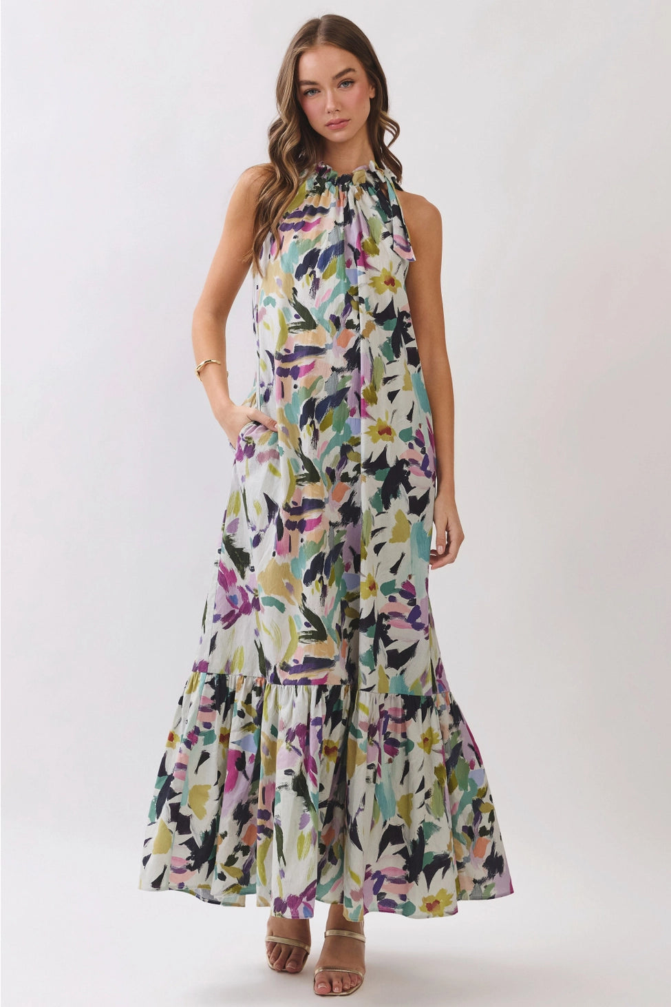 Abstract Floral Halter Maxi