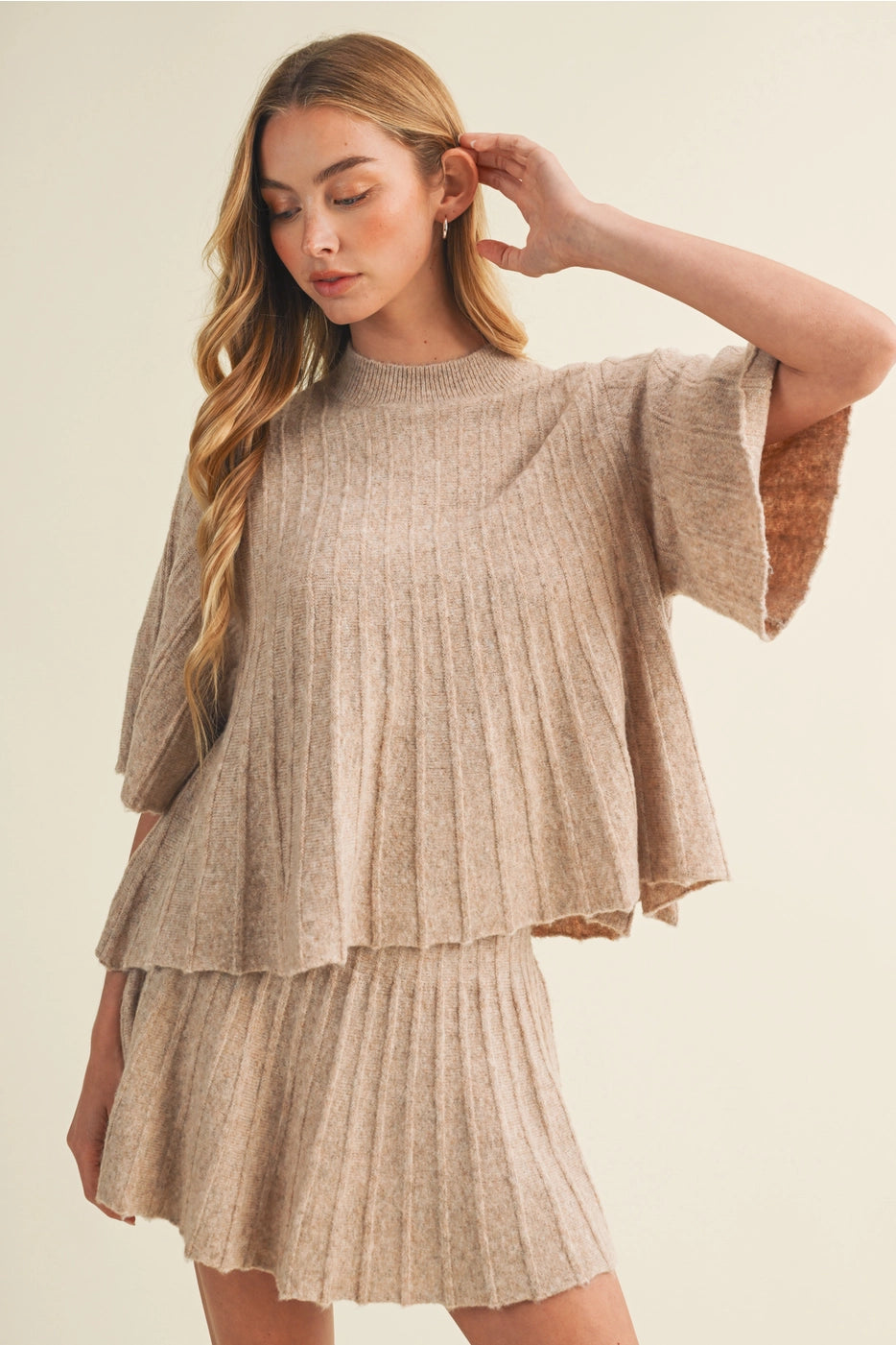 Beige Wide Knit Pullover Sweater