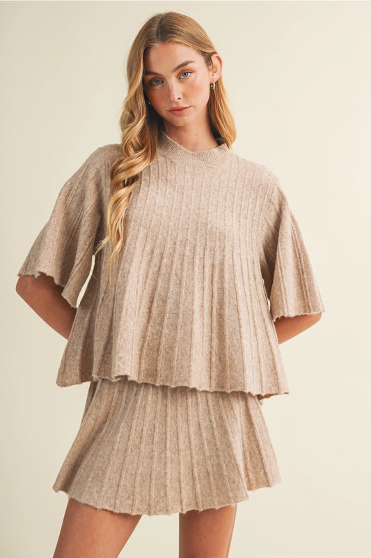 Beige Wide Knit Pullover Sweater