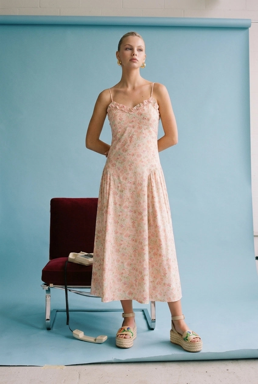 Apricot Floral Ruffle Dress