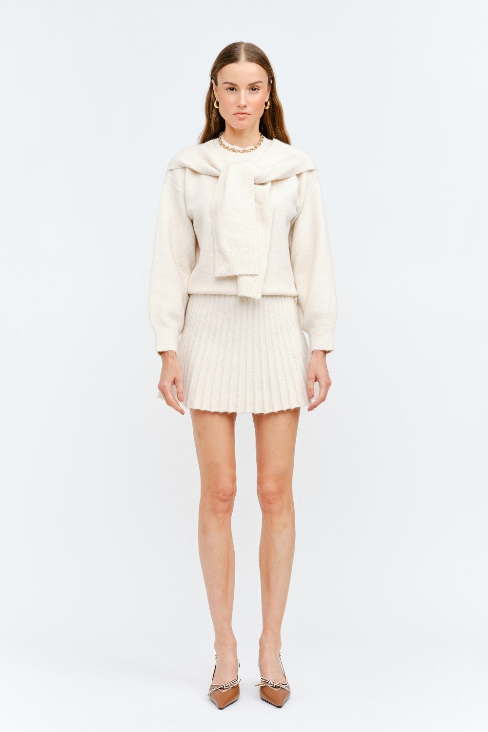 Beau Ivory Shoulder Tie Sweater
