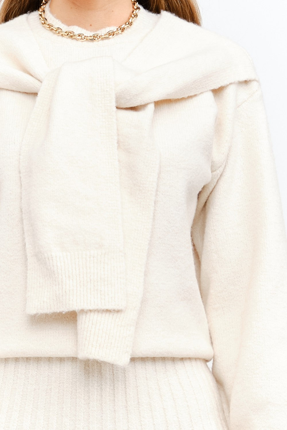 Beau Ivory Shoulder Tie Sweater