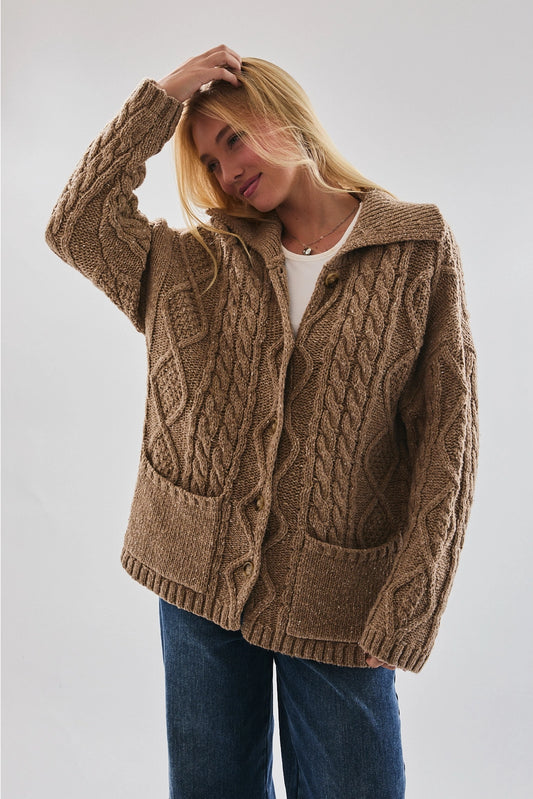 Chestnut Cable Knit Button Cardigan