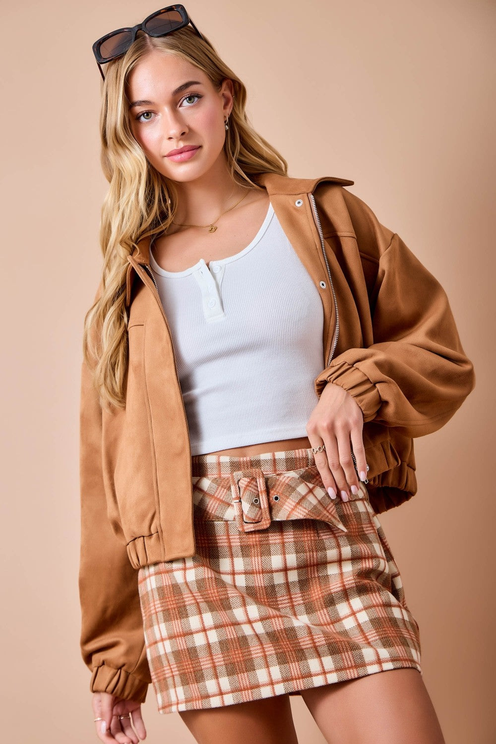 Plaid Belted Mini Skort