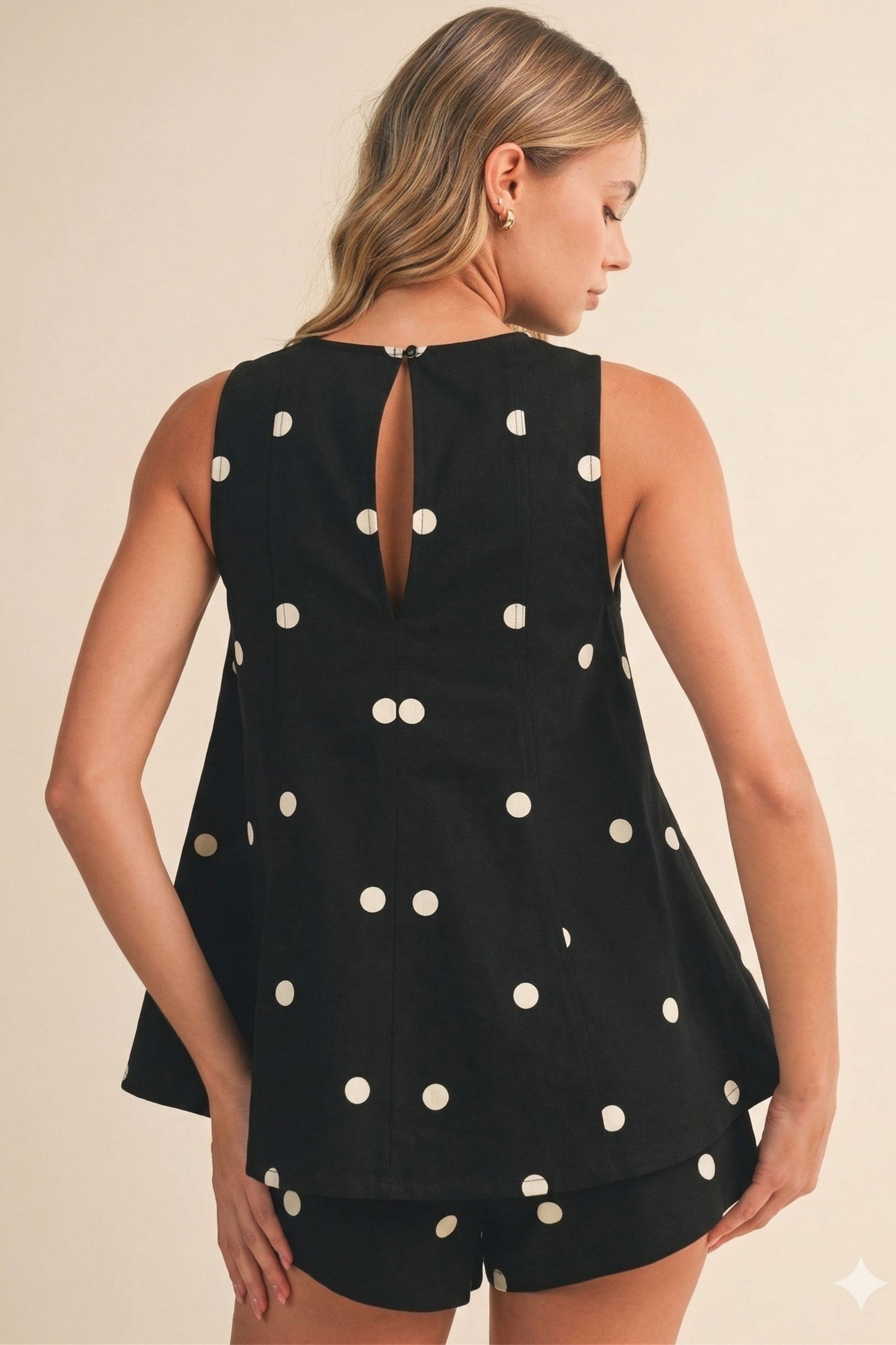 Black Denim Polka Dot Longline Top