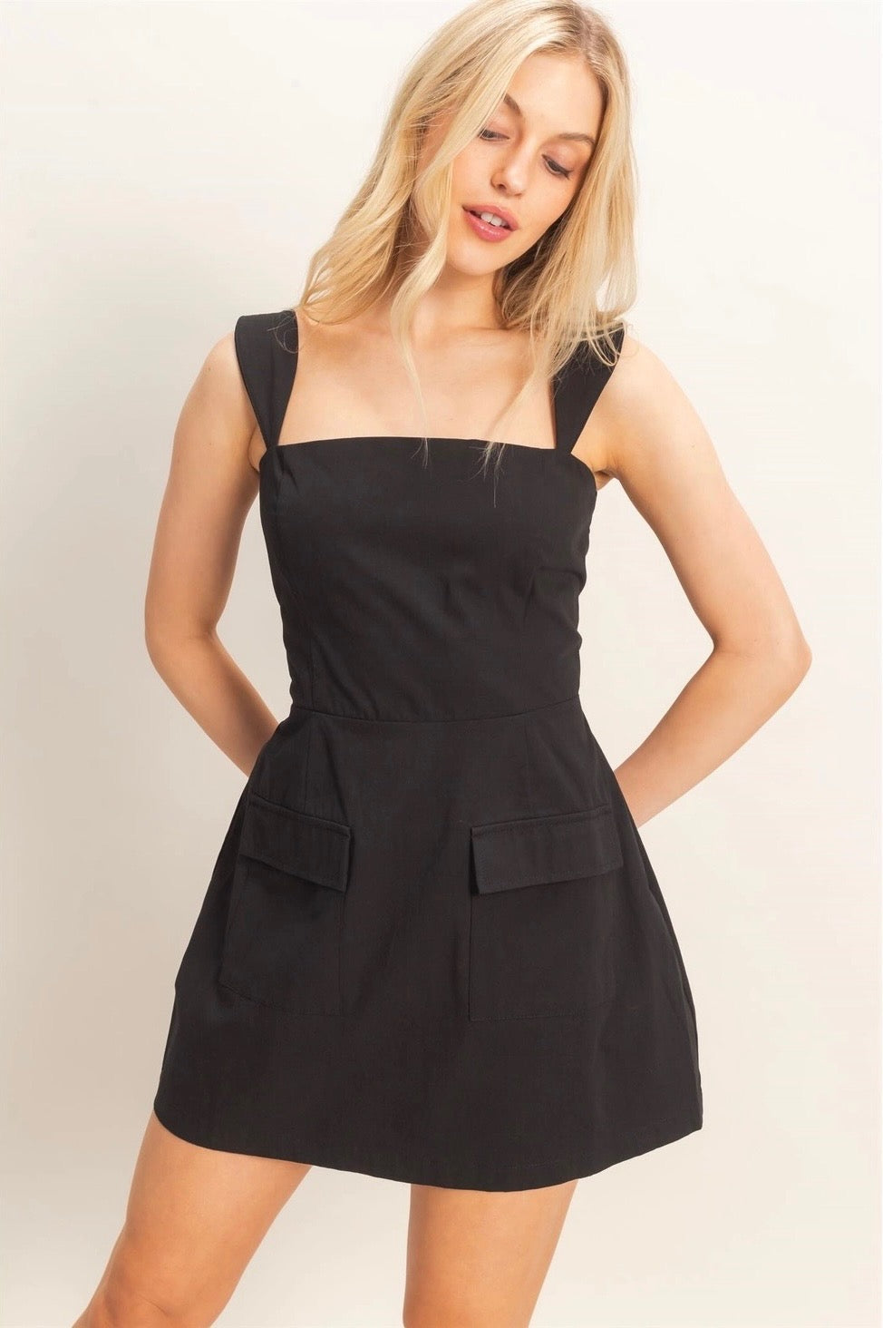 Black Square Neck Mini Dress