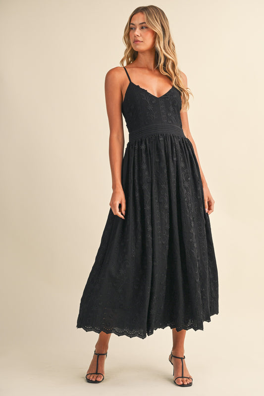 Black Floral Lace Midi Dress