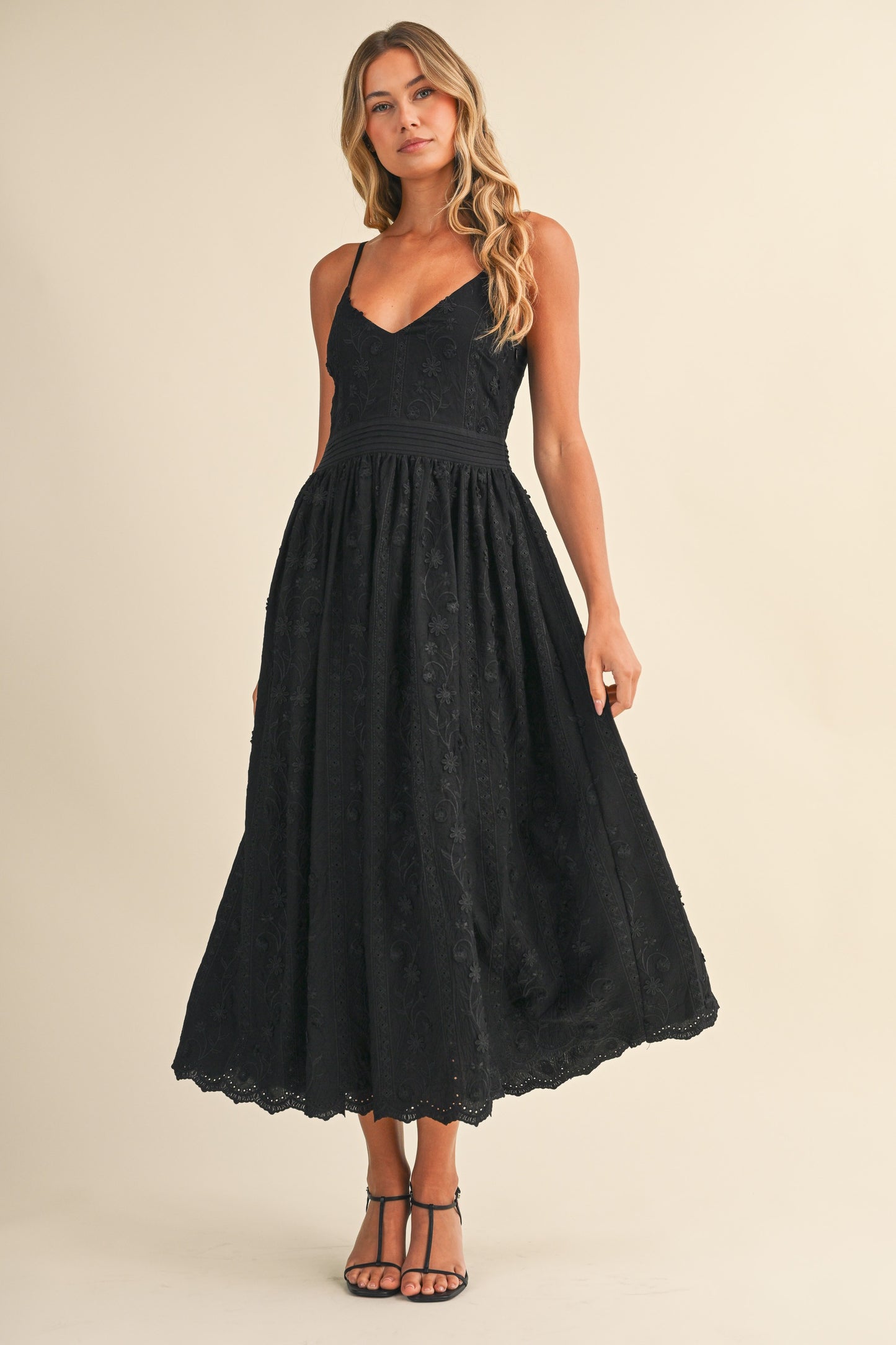 Black Floral Lace Midi Dress